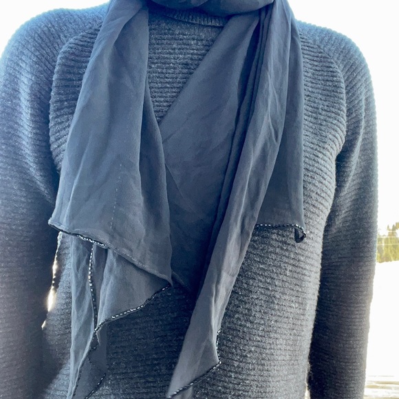 Black Silk bead trimmed scarf - Picture 2 of 9